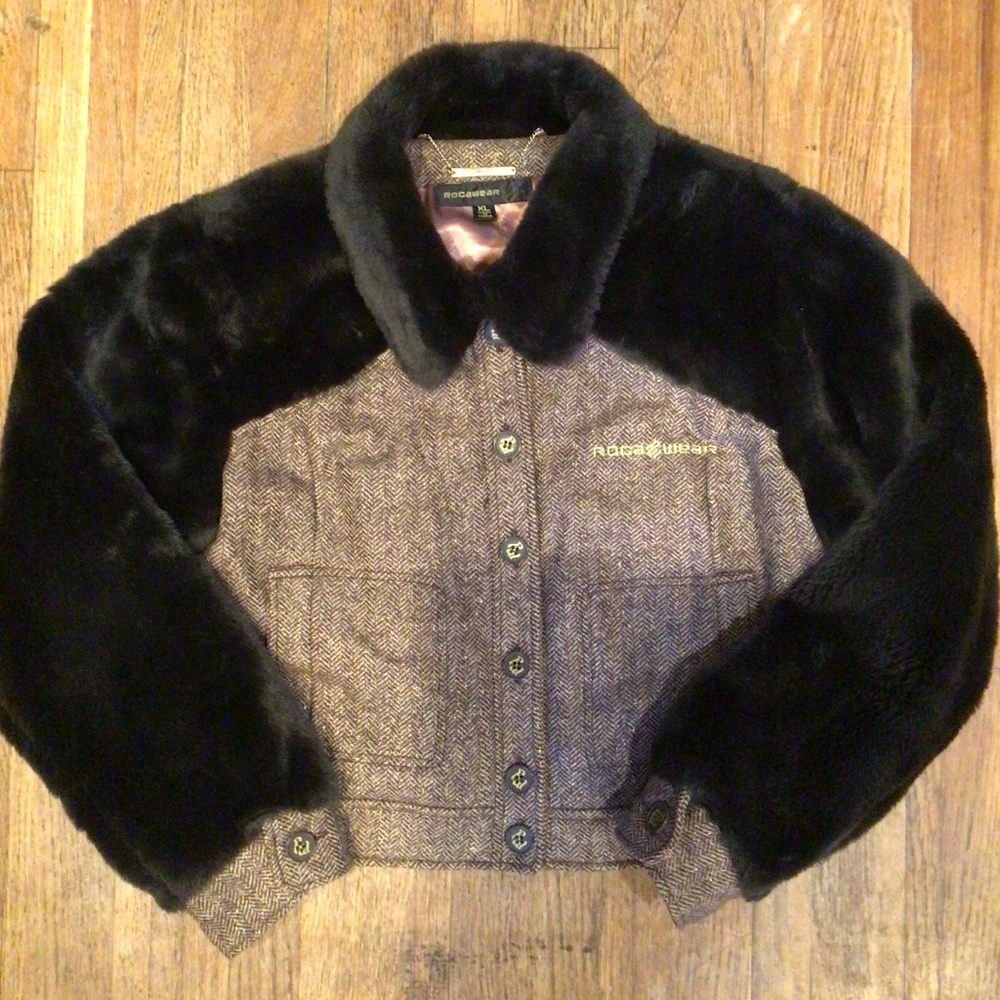 VINTAGE ROCAWEAR FAUX FUR XL JACKET